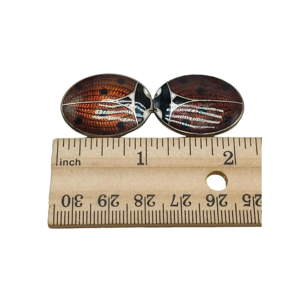 Brown Black Enamel Ladybug Czechoslovakia Belt Buckle Silver Tone Vintage